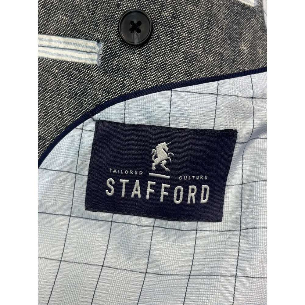 Stafford 44L Blue White Chambray Blazer Jacket Linen Cotton Sport Suit Coat